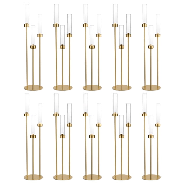 Candelabro Vincidern de 3 brazos, color dorado con pantalla de cristal, 86 cm de altura