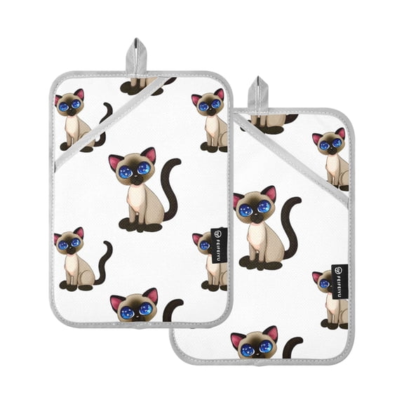 Cute Siamese Cat Oven Mitts 2 Pcs Pot Holders Sets Heat Resistant for Kitchen Cooking Baking 7"x9.8"