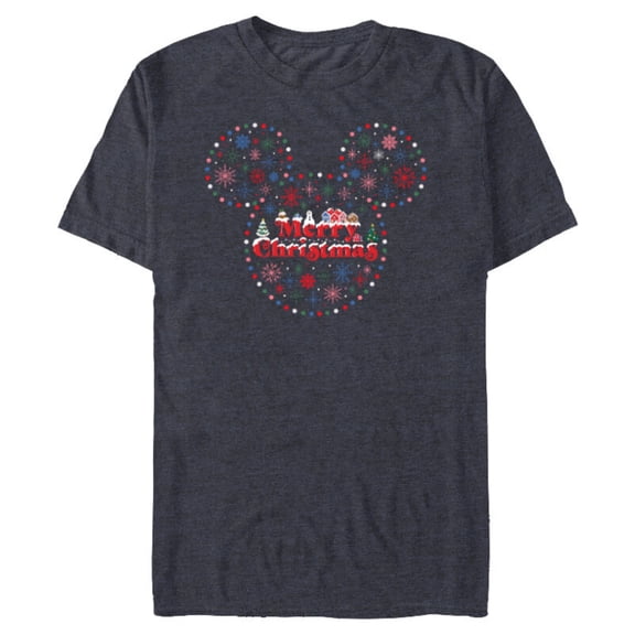 Disney Mickey Mouse Icon Holiday Lights Merry Christmas - Short Sleeve Blended T-Shirt for Adults - Customized-Navy Heather