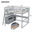 thumbnail image 4 of Full Size Loft Bed, Wood Full Loft Bed Frame with Desk and Shelves, Two Built-in Drawers, Modern Style Wood Loft Bed Frame with Safety Guard Rail, Hight Loft Bed for Teens and Adults, Bedroom, Gray, 4 of 7