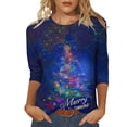 thumbnail image 3 of JURANMO Merry Christmas Women's 3/4 Length Sleeve Tops Fashion Xmas Tree Graphic Tees Casual Holliday Pullover Tunics Today's Deals Z-Dark Blue#Christmas Tree Graphic M, 3 of 6