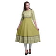 thumbnail image 1 of Bimba Yellow3 Ikat Robe Anarkali Ethnique Imprimée Longue Robe Maxi Kurtis Indiens pour Femmes Kurti Ethnique X-Small, 1 of 5