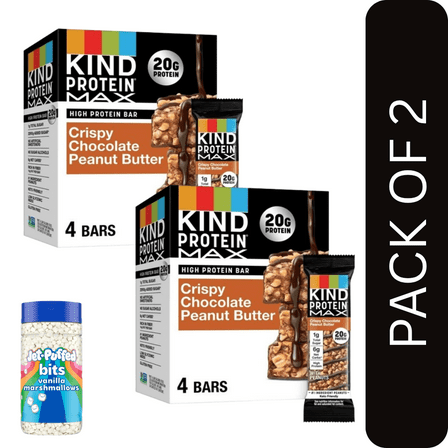 2 Pack Of KIND Protein MAX Bars, Crispy Chocolate Peanut Butter, Gluten Free, 4 Count Box, With Marshmellows By Value Nest