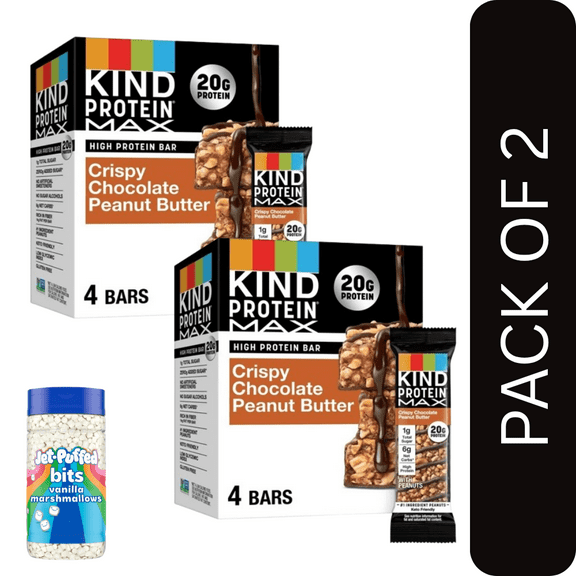 2 Pack Of KIND Protein MAX Bars, Crispy Chocolate Peanut Butter, Gluten Free, 4 Count Box, With Marshmellows By Value Nest