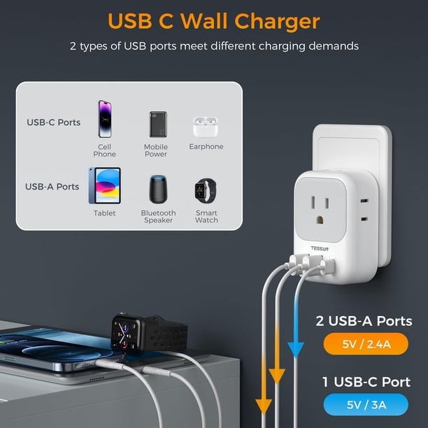 Uk To Eu Plug Adapter TESSAN - Paquete De 2 Adaptadores De Enchufe De Viaje Europeos, Adaptador De Corriente TESSAN De Estados Unidos A Europa, 3 Tomas, 3 Puertos USB (1 USB Uk To Eu Plug Adapter TESSAN - Paquete De 2 Adaptadores De Enchufe De Viaje Europeos, Adaptador De Corriente TESSAN De Estados Unidos A Europa, 3 Tomas, 3 Puertos USB (1 USB