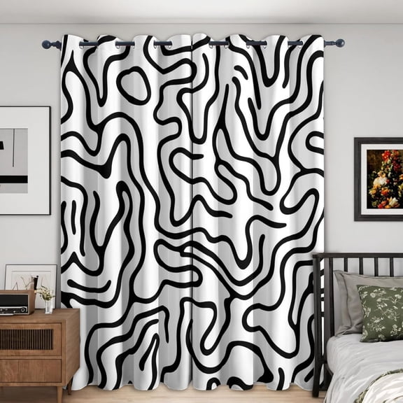 Swirl Curtains For Bedroom - Abstract Window Curtains, Black And White Curtain For Bedroom Living Room, Psychedelic Trippy Blackout Curtain, Home Decor Drapes 42"W x 63"L (Pack of 2)