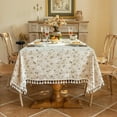 thumbnail image 2 of Square Vintage Cotton Linen Tablecloth with Stitching Tassels Washable Fabric Table Cover for Christmas Dining Kitchen Tea Party, 2 of 10
