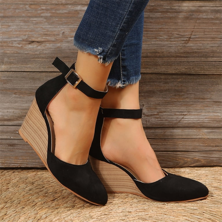 Wedges Heels for Women Pointed Toe Slip On Sandals Ankle Strap Evening Dress  Wedding Shoes - Walmart.com