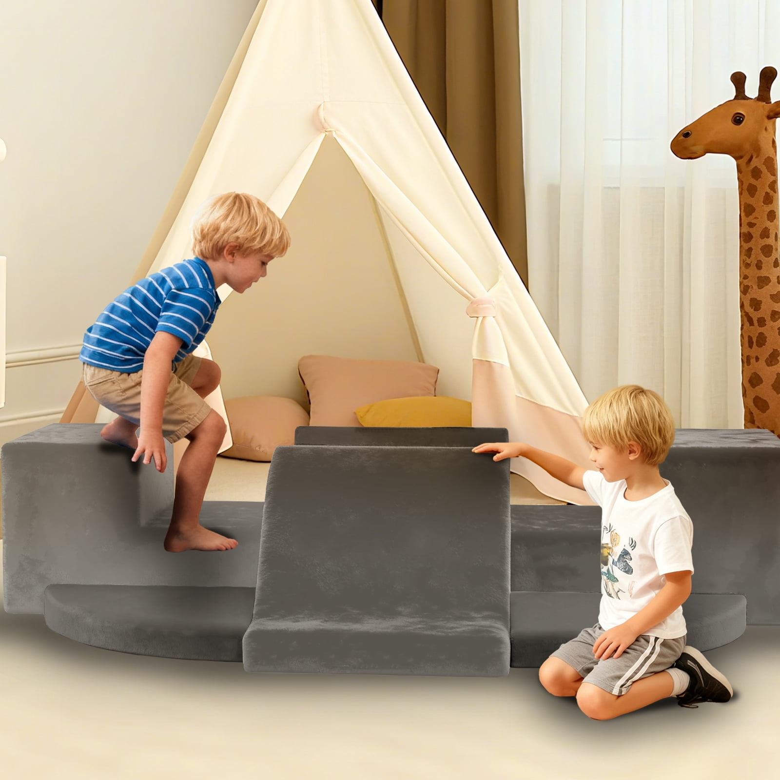 G TALECO GEAR Climbing Toys for Toddlers, 7 Pieces Indoor Baby Foam Blocks Soft Play Set with PU Leather, Kids Climb and Crawl Sliding Activity Structure Gym Playground Climber