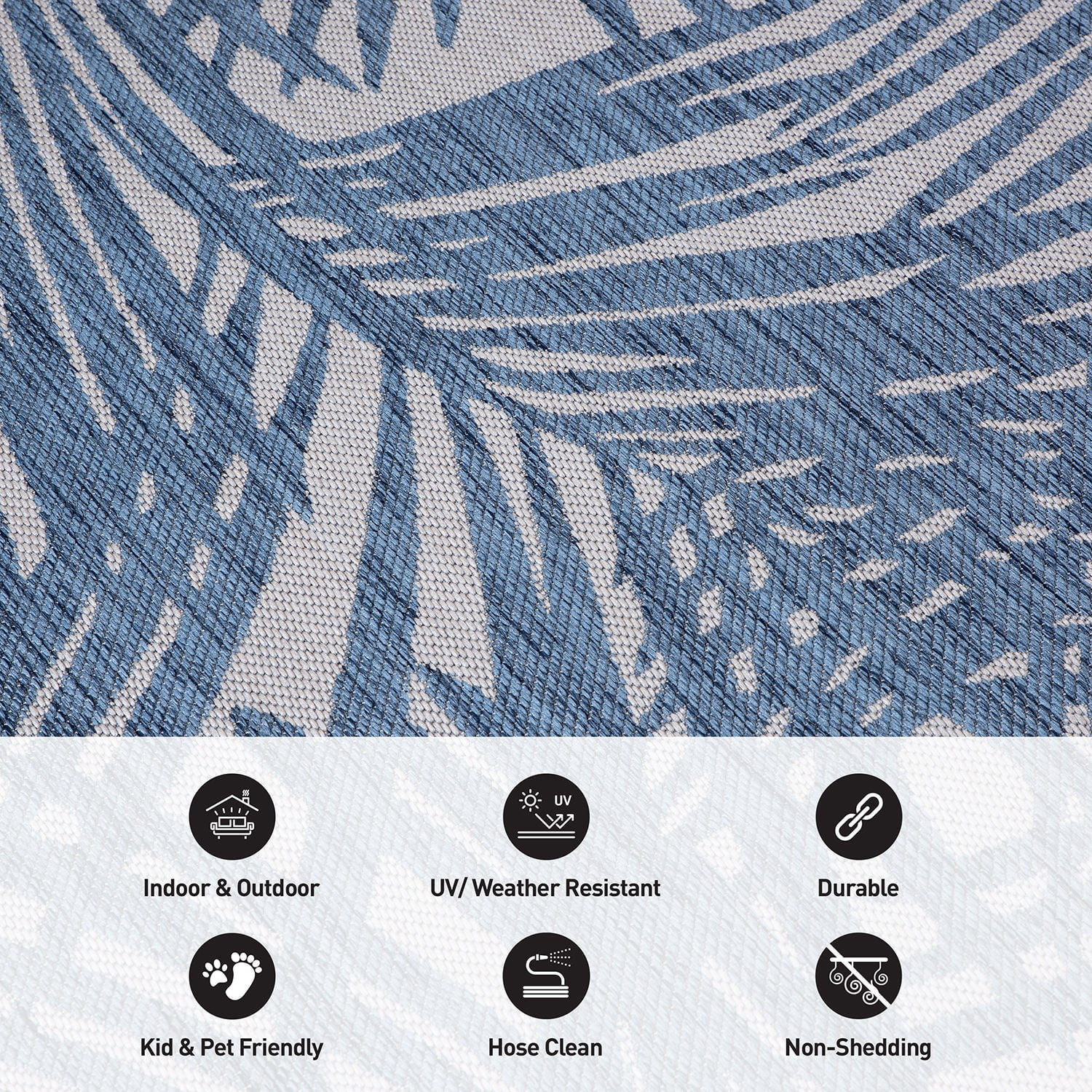 World Rug Gallery Contemporary Palm Leaf Textured Flat Weave Indoor/Outdoor Area Rug - BLUE 5' X 7'