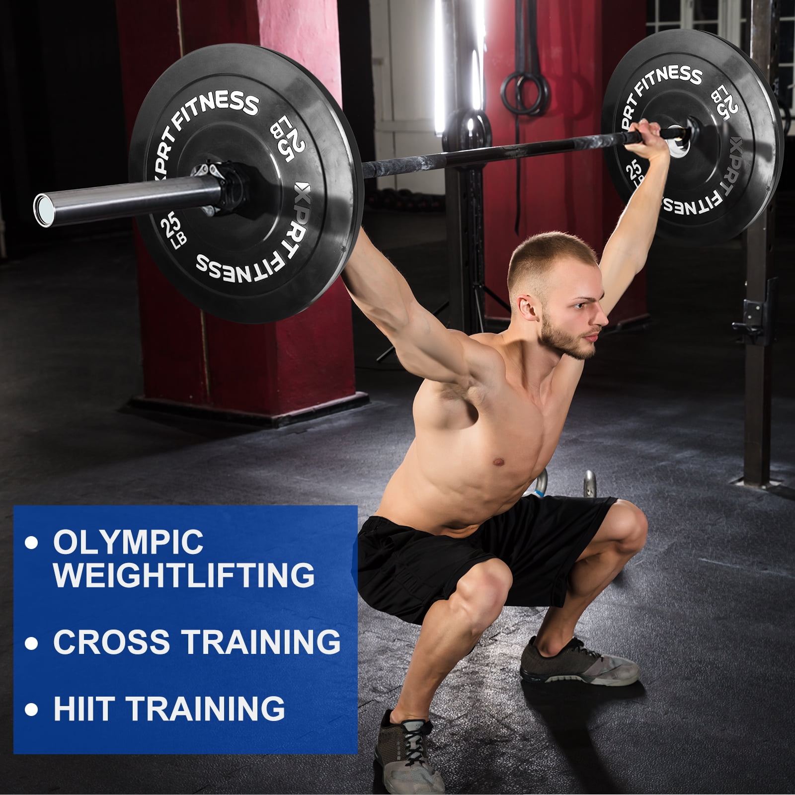 XPRT Fitness Olympic 2-Inch Black Rubber Coated Bumper Plates 15 lb. Pair