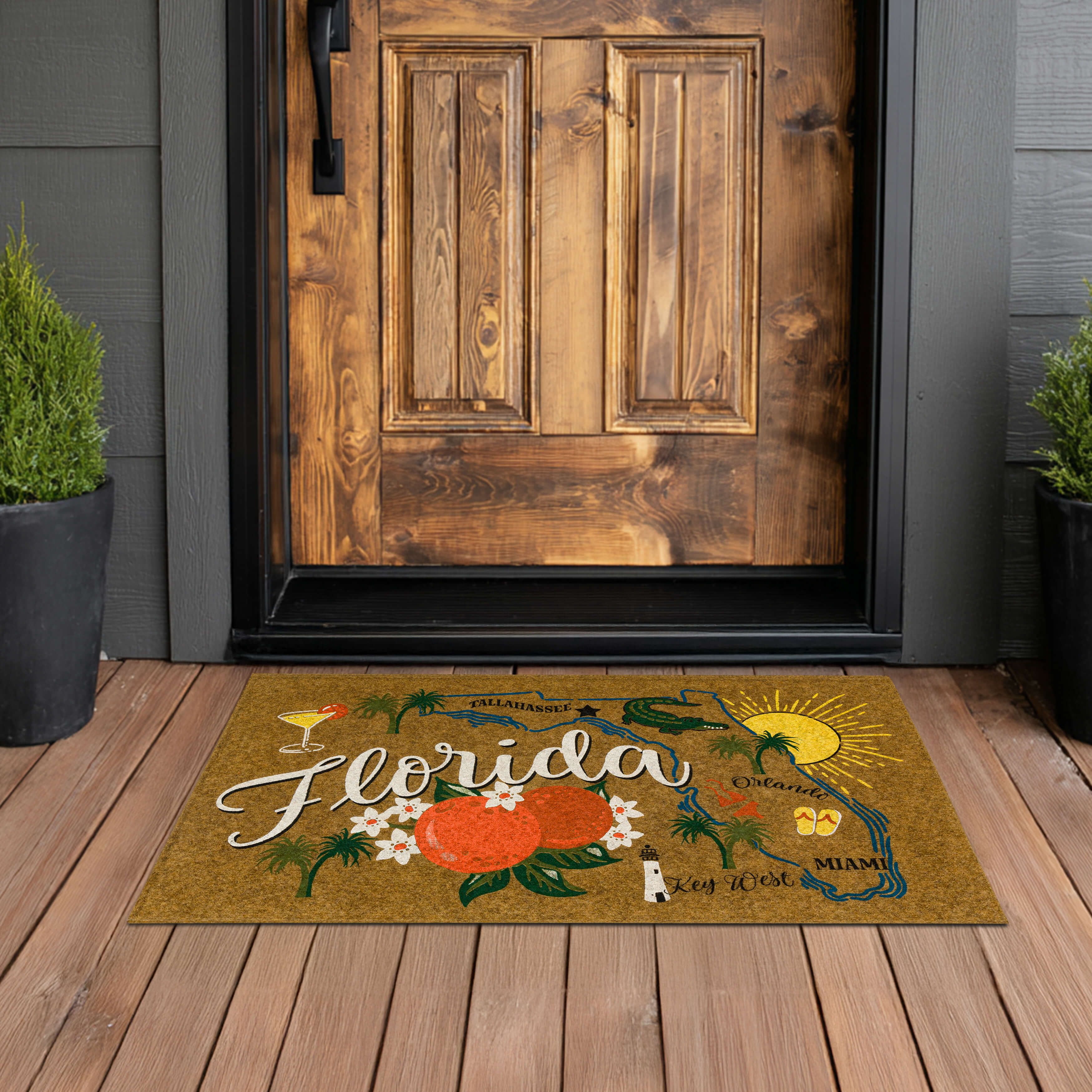 Mohawk Home Florida Indoor/Outdoor All Weather Polyester Rubber Backed Rectangle Doormat, Tan, 18" x 30"
