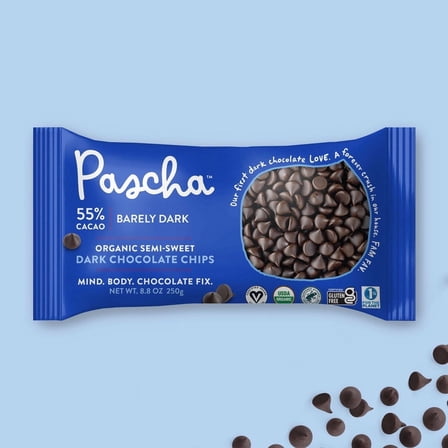 Pack of 6, Pascha 55% Cacao Organic Vegan Semi-Sweet Dark Chocolate Chips, 8.8 oz