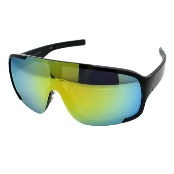 Square Shield Sunglasses Oversize Semi-Rimless Goggle Style Black, Orange Mirror