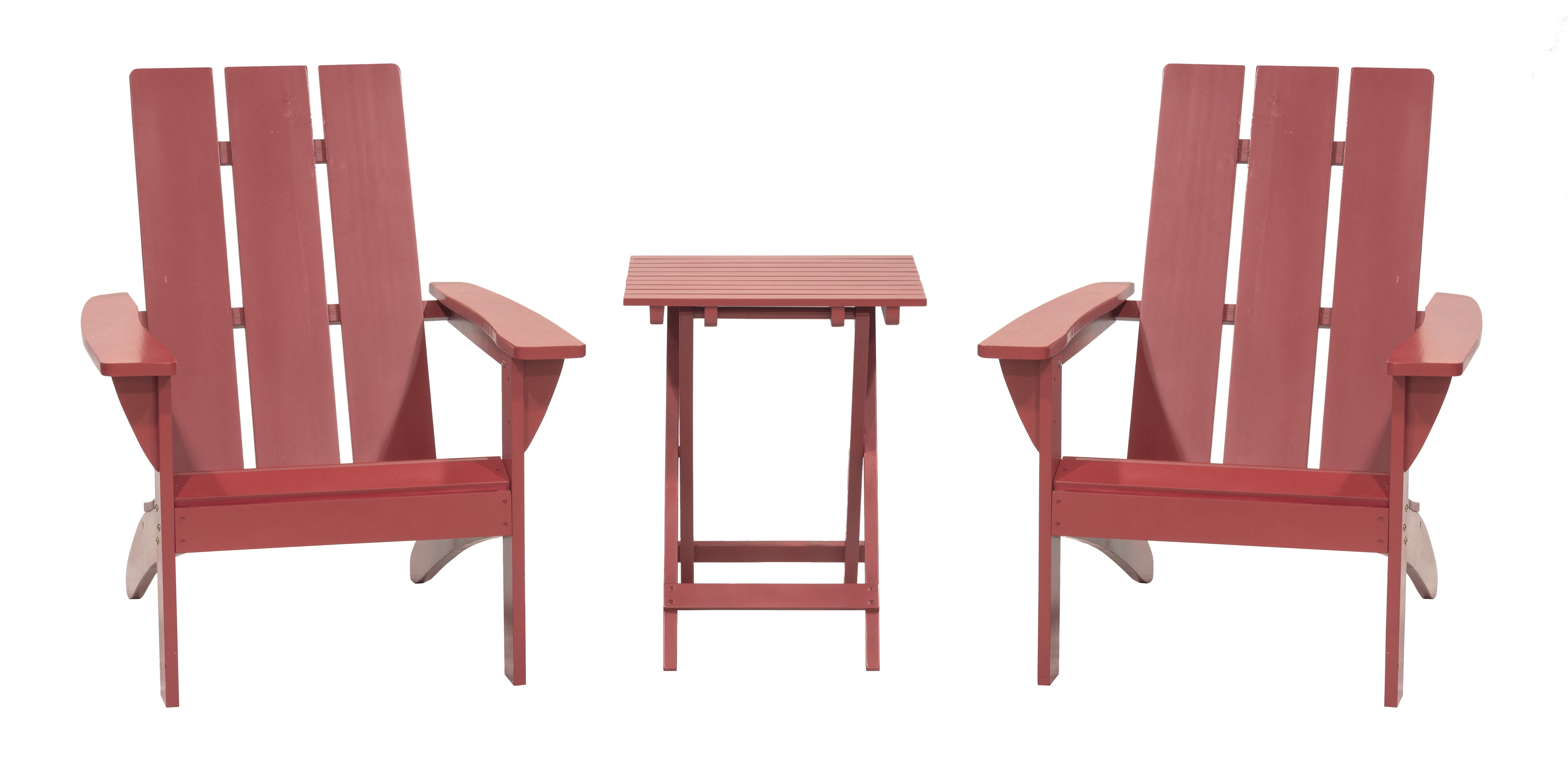 Outdoor Patio Garden Furniture 3-Piece Wood Adirondack Chair Set, Weather Resistant Finish,2 Adirondack Chairs and 1 Side Table-Red