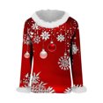 thumbnail image 6 of Christmas Tops for Women Faux Furry Trim Snowflakes Xmas Tree Printed Graphic Tee Shirts Holiday Festive Clothes (XL, Red), 6 of 7