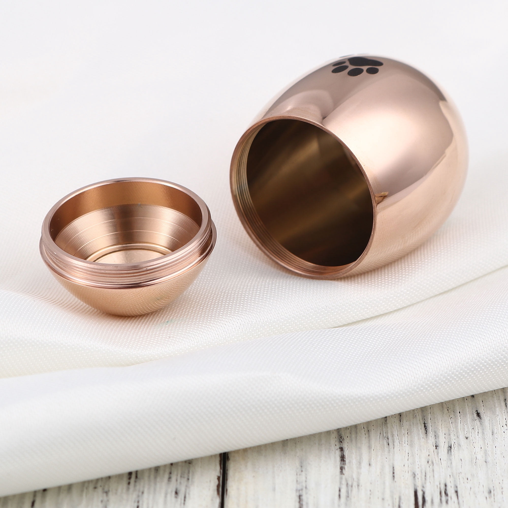 Waterproof Stainless Steel Small Rose Gold Pet Cremation Urn for Ashes Holder Handcrafted Paw Print Memorial Ash Container Keepsake with Free Gift Pouch