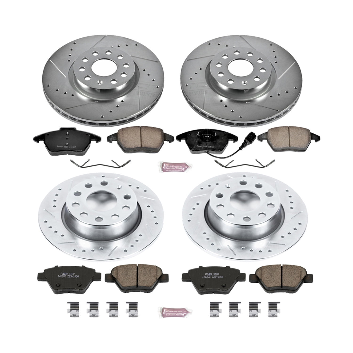 PowerStop Front and Rear Z23 Evolution Sport Carbon-Fiber Ceramic Brake Pad and Drilled & Slotted Rotor Kit Fits: AUDI VOLKSWAGEN Select Models K5801
