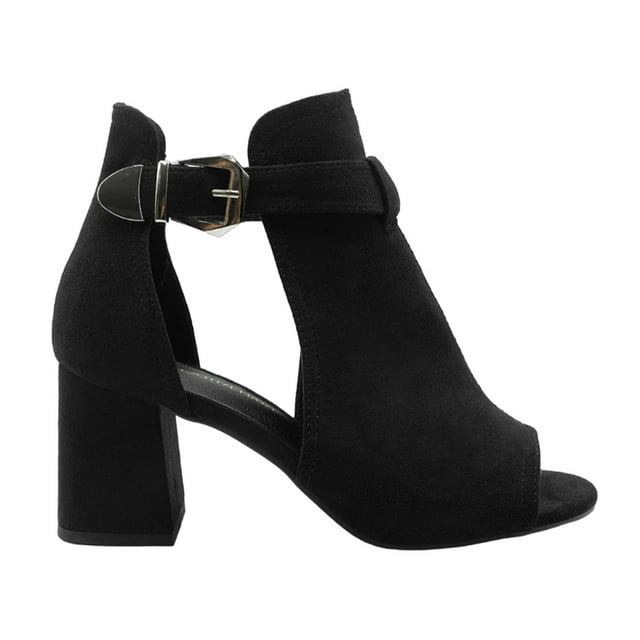 Where's That From Womens Lisa Suede Open Toe Wide Block Heel Sandals