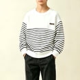 thumbnail image 2 of Atogsazn Toddler Boys Striped Sweater Kids Casual Oversized Long Sleeve Pullover Sweatshirt Fall Winter Tops White 5-6Years Fashion, 2 of 8