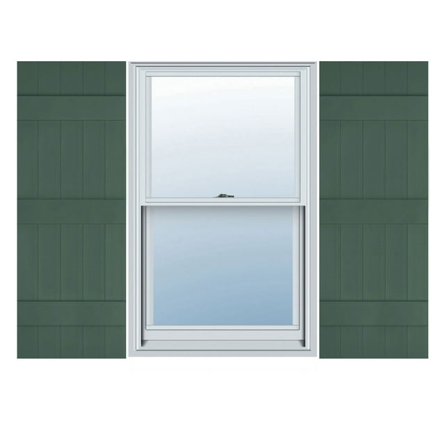 17 1/2"W x 75"H Lifetime Vinyl, Custom Five Board Joined (3 Batten), Board-n-Batten Shutters, w/Shutter-Loks (Per Pair), Forest Green