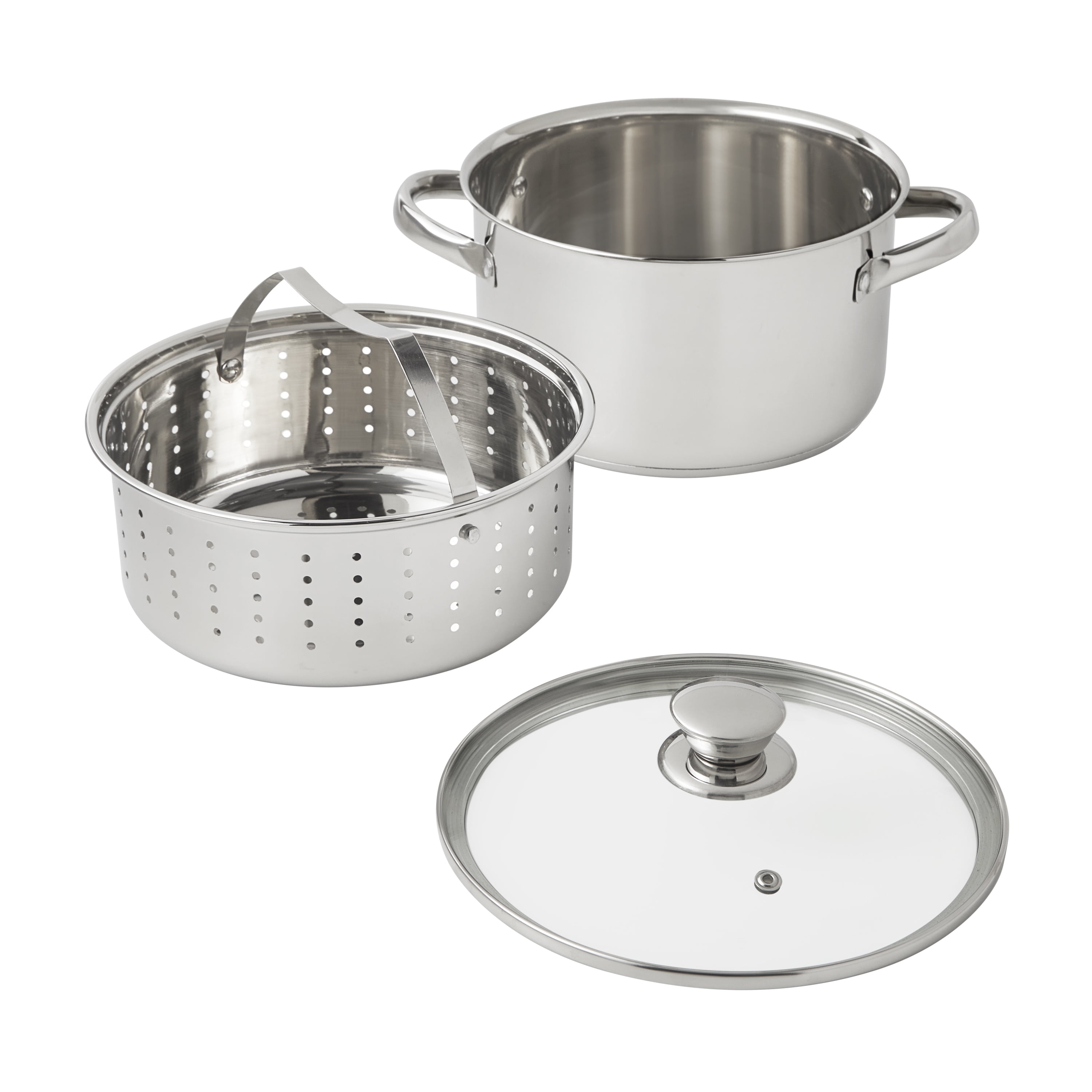 Angeles Home 4.2 qt. Stainless Steel Stock Pot in Silver with 2 qt. Steamer Insert and Lid