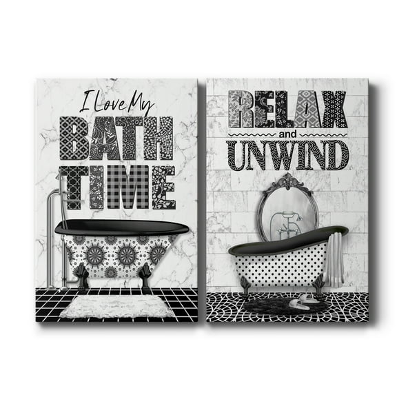 Bath Time Premium Gallery Wrapped Canvas - Ready to Hang - Set of 2 - 8 x 12 Each
