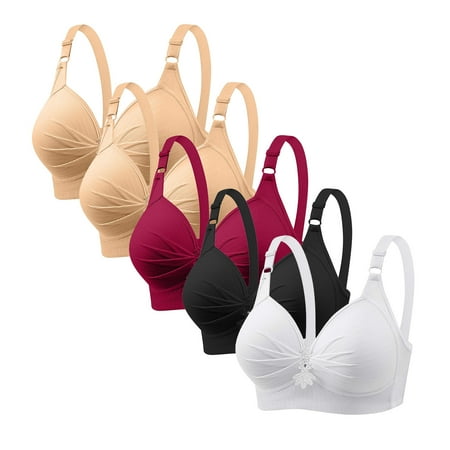 REORIAFEE Push up Bras for Women Plus Size 5-Pack No Underwire Full-Coverage Bra Supportive Gather Breathable Underwear Spaghetti Straps Comfort Soft Lingerie Multicolor XXXL