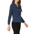 thumbnail image 4 of Allegra K Woman's Bow Tie Neck Plaid  Work Puff Long Sleeve Blouse, 4 of 6