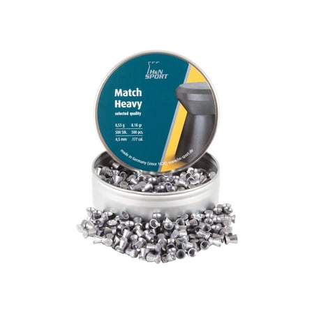 - H&N Match Heavy Airgun Pellets .177 Cal, 8.18 Grains, 4.50mm, Wadcutter, 500ct
