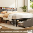 thumbnail image 6 of NISIEN King Size Bed Frame with 2 Storage Drawers, Metal Platform Bed King with Upholstered Headboard and Charging Station, Gray, 6 of 10
