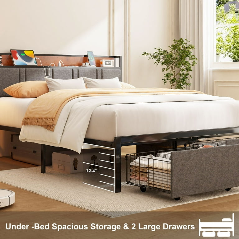 NISIEN Full Size Bed Frame with 2 Storage Drawers, Metal NISIEN Full Size Bed Frame with 2 Storage Drawers, Metal
