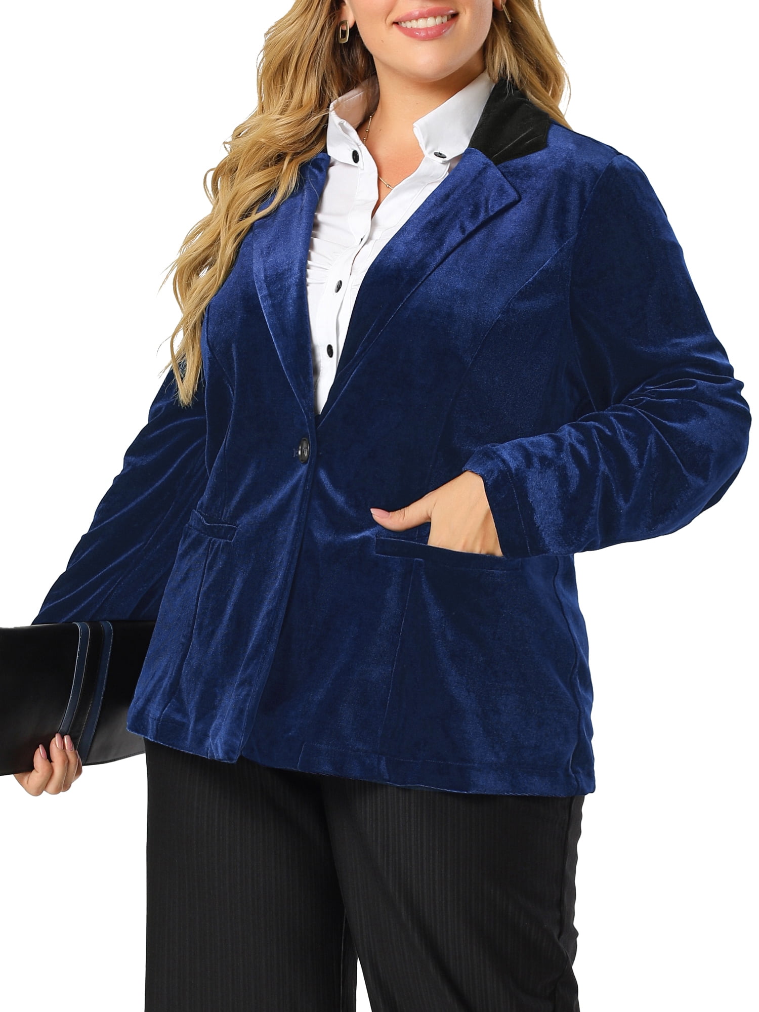 Unique Bargains Juniors' Plus Size Winter Formal Velvet Workwear Blazer