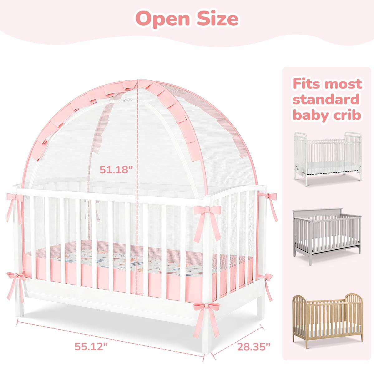 Crib Tent for Baby, Caveen Baby Crib Cover, Pop up Crib Canopy with Auto-Lock Zipper, Large Opening and Space, Portable