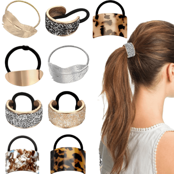 9pcs Crystal Hair Ties Circle Cuff Hair Ring Sparkle Rhinestone Ponytail Holder for Women