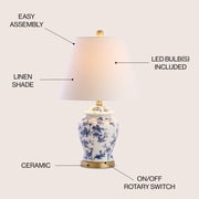 JONATHAN Y Penelope 22 French Country Cottage Ceramic/Iron Chinoiserie Ginger Jar LED Table Lamp, Blue/White, JYL3005A