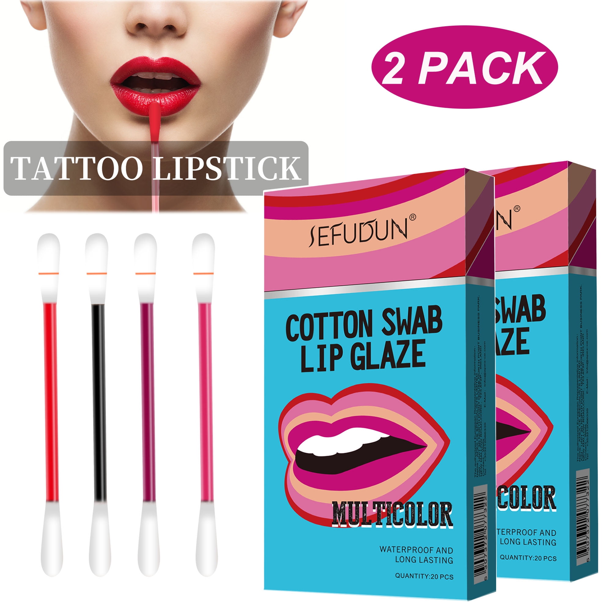 Sefudun 40PCS Tattoo Lipstick Cotton Swab Multicolor, Waterproof and