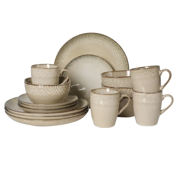 Gibson Elite Jasper 16 Piece Plates and Bowls Reactive Glaze Dishes Stoneware Ceramic Dinnerware Set - Service for 4