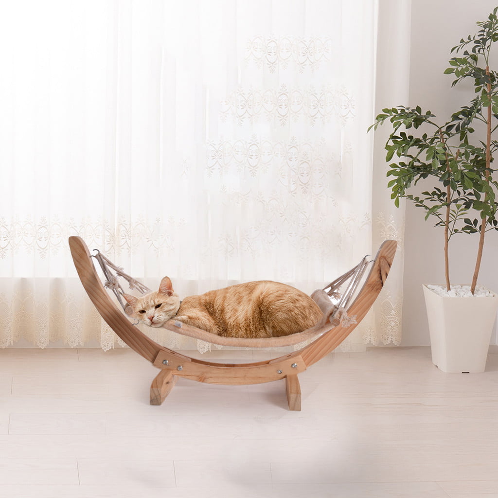 JKRED Wooden Base Cat Hammock Soft Plush Cat Bed Attractive and Sturdy Floor Pet Perch Ship from USA 