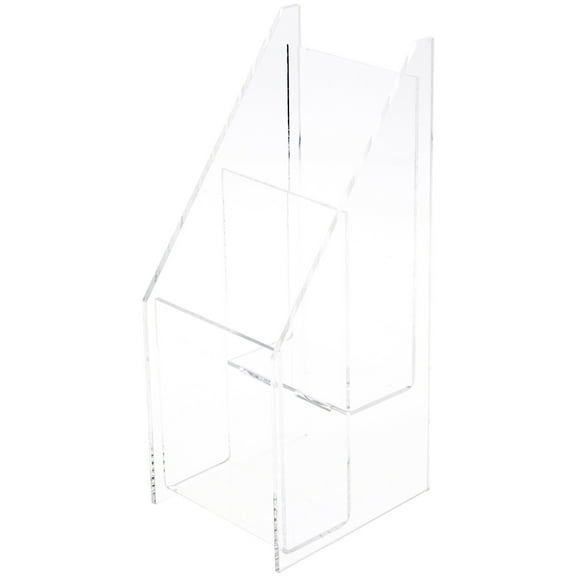 Plymor Clear Acrylic Vertical 2-Level Tri-Fold Brochure Literature Rack (Countertop), Fits Documents Up to 4" Wide