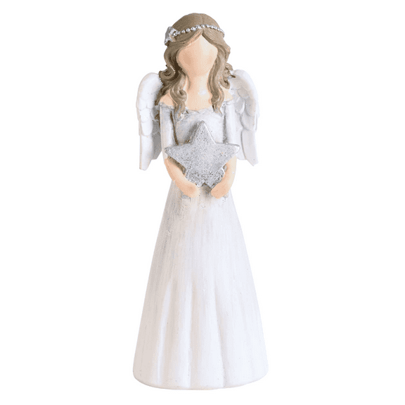 Dicksons Angel Holding Star White and Silver Tone 5.6 Inch Resin Christmas Tabletop Figurine
