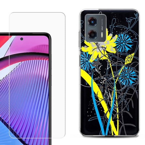 OneToughShield ® Compatible with Motorola Moto G 5G 2023, Shockproof Phone Case, with Tempered Glass Screen Protector - Wild Flowers