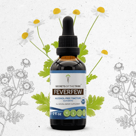 Secrets Of The Tribe Feverfew Organic Tincture Dietary Supplement, Natural Herbal Extract for Nervous System Balance, Certified Organic Feverfew (Tanacetum parthenium) Dried Herb, Alcohol-Free 2 oz