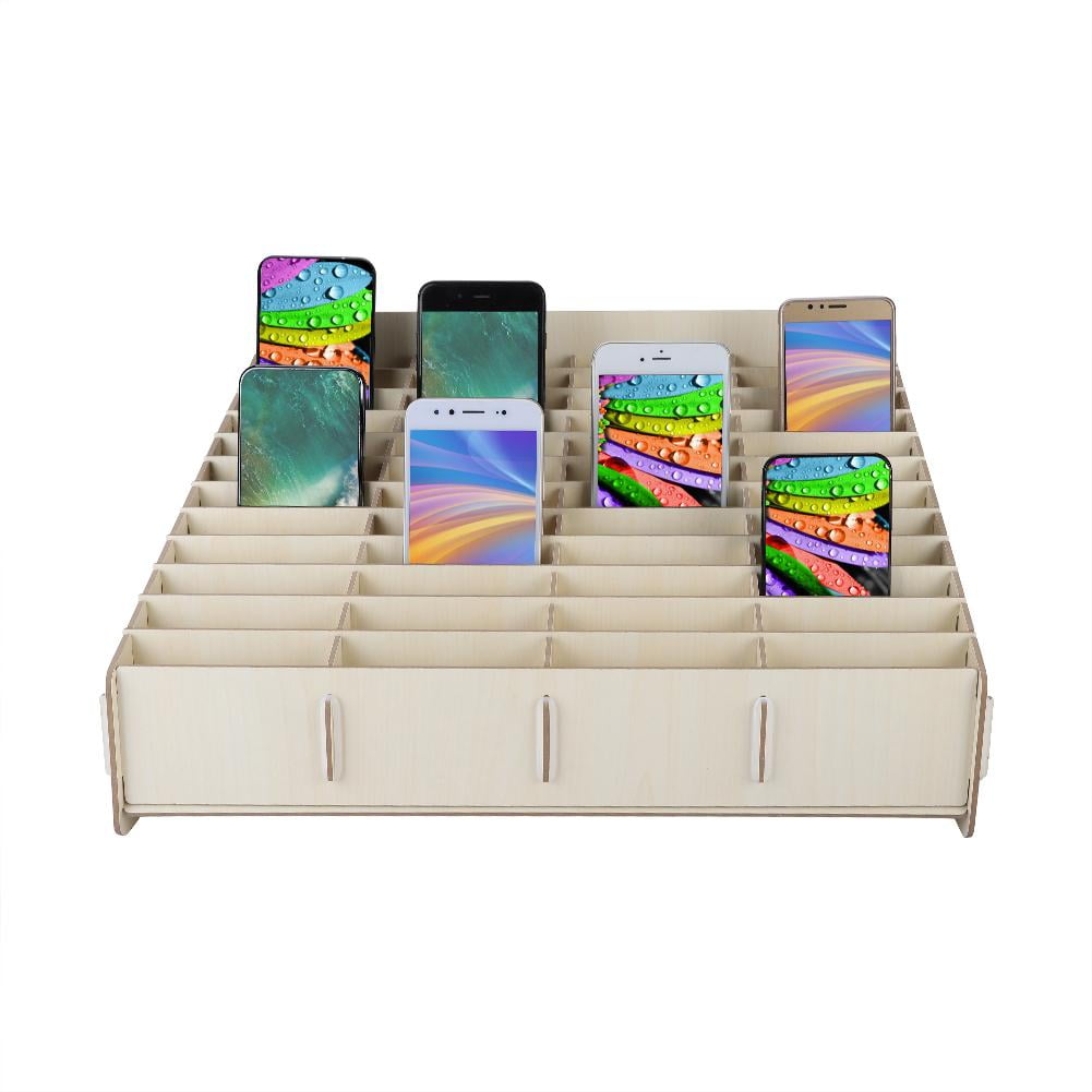 Peahefy Mobile Phone Storage, Cell Phone Storage Box,48 Cells Wooden Mobile Phone Management