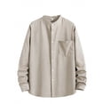 thumbnail image 3 of Mens Shirts Spring Summer Breathable Long Sleeve Button Down Band Collar Work Shirts Beach Shirt, 3 of 8