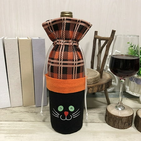 Halloween Non-Woven Wine Bottle Bag Pumpkin/Black Cat Candy Bag with Drawstring Closure Halloween Party Costumes Supplies Decorations--Black (Best Wine With Meatloaf)