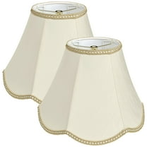 Scalloped Lamp Shades Set of 2, Beige Lamp Shade with Petal Edge Braid, 6"Top x 13"Bottom x 9.25"High, Bell Lamp Shades for Table Lamps Floor Lamps, Spider, Harp Holders Included, Easy Assembly