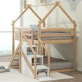 thumbnail image 3 of Euroco Wood Twin Bunk Bed with Slide and Staircase,Low Profile House Bed for Kids Teens Adult,Natural, 3 of 14