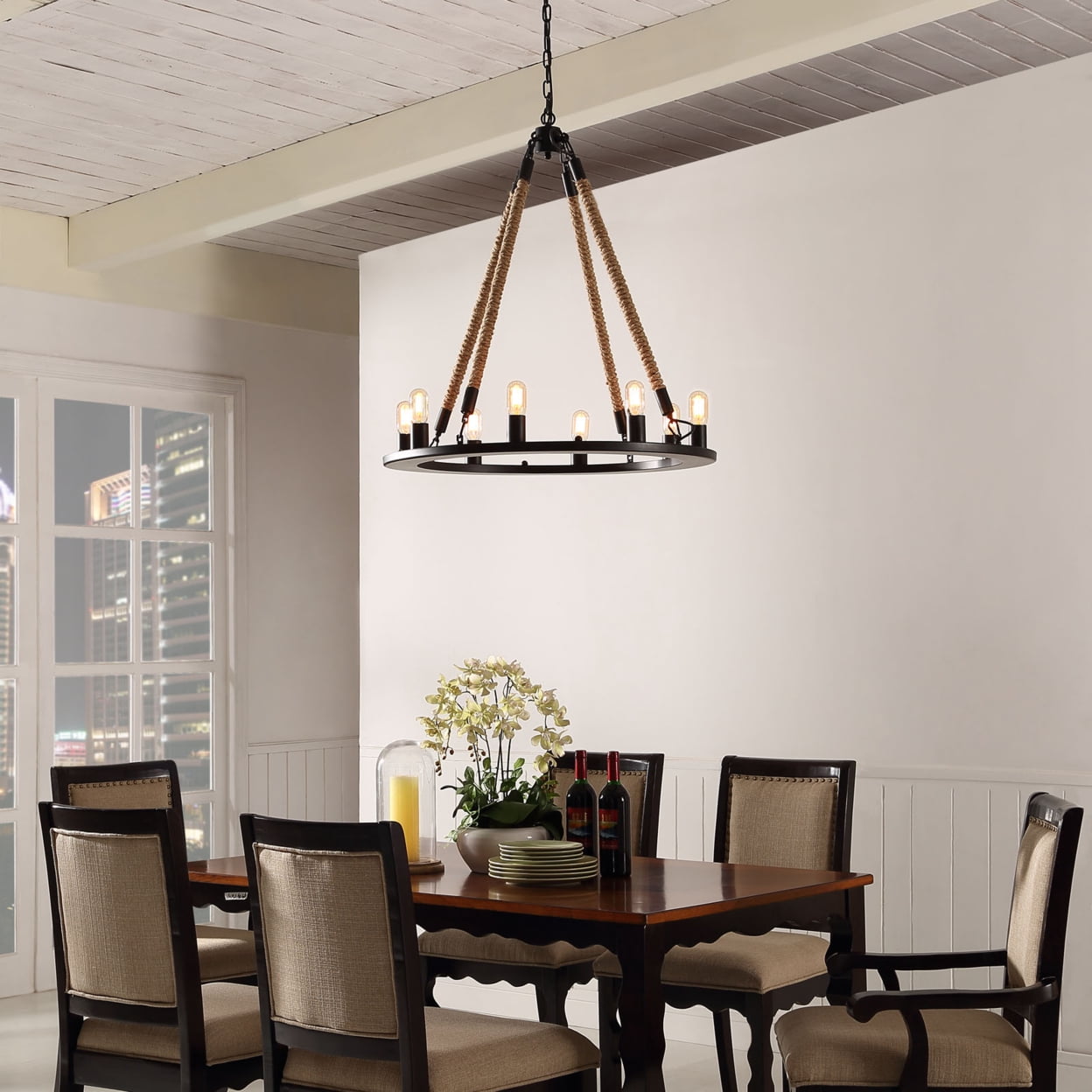Modway Encircle 8-Light Modern Metal Chandelier in Black Finish