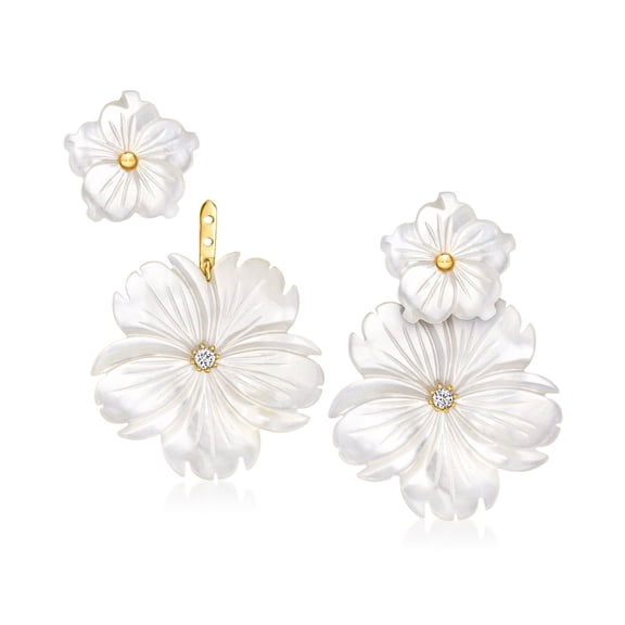 Ross-Simons Mother-Of-Pearl and .20 ct. t.w. White Topaz Flower Removable Drop Earrings With 18kt Gold Over Sterling, Women's, Adult
